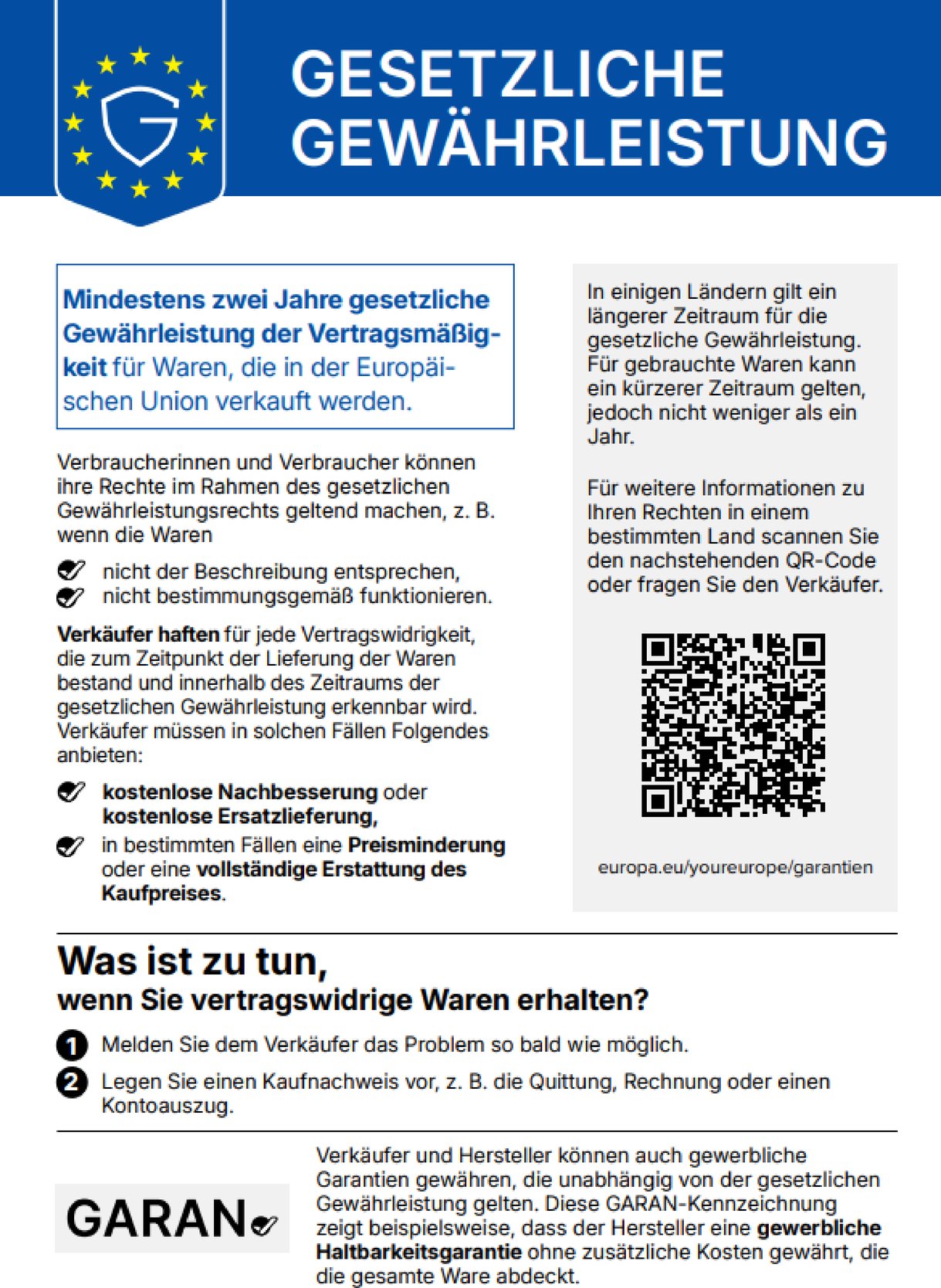 Harmonisierter EU-Hinweis auf die gesetzliche Gewährleistung
