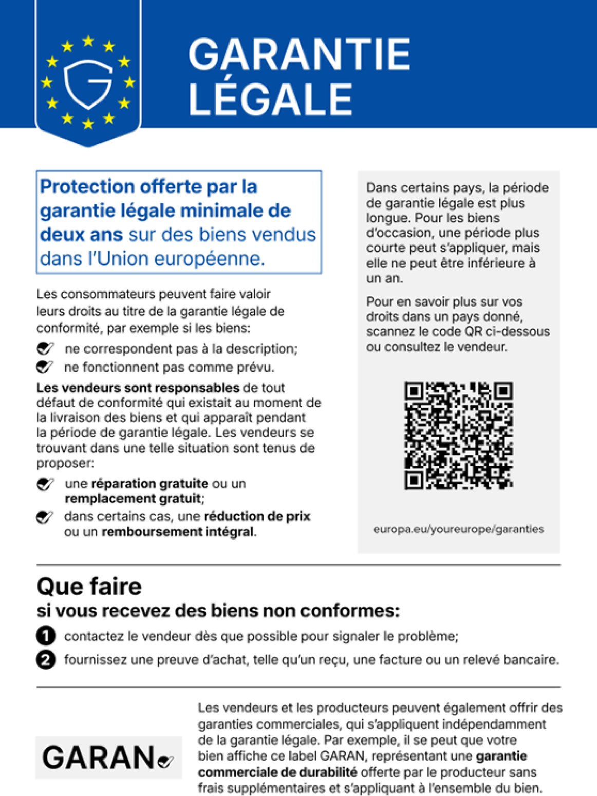 Avis harmonisé de l’UE sur la garantie légale de conformité